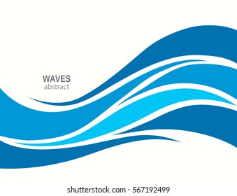 Marine pattern with stylized blue waves on a light background. Water Wave Logo abstract design. Cosmetics Surf Sport Logotype concept. Aqua icon.