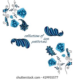 Marine patterns vector. Beautiful doodle. Design elements.