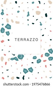 Marine and Peach Terrazzo Tile Vector White Background. Graphic Ceramic Tile Template. Variegated Fashion Illustration.