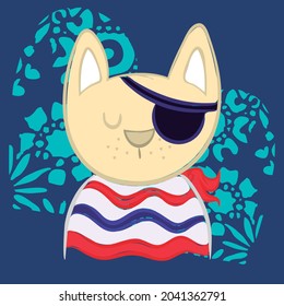 Marine and pirate cat with background cute summer style