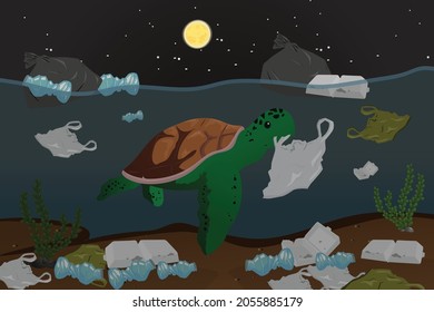 marine plastic waste pollution vector