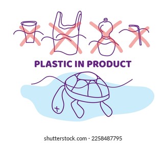 Marine pollution. Ocean trash, waste, junk and plastic. Seabed cleaning. Chemical pollution. Vector Line Icons. Simple Minimal Pictogram