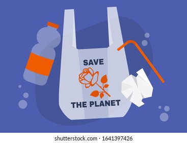 Marine Pollution, the process of introducing harmful or poisonous substances into the natural environment, plastic bags, straws and bottles floating under the water