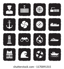 Marine Port Icons. Grunge Black Flat Design. Vector Illustration.