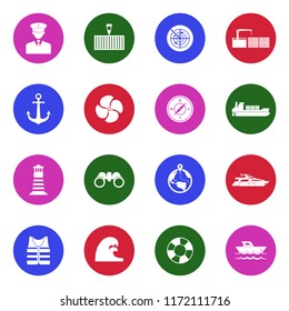 Marine Port Icons. White Flat Design In Circle. Vector Illustration. 