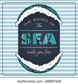 marine poster. hand drawn sea waves decoration. cute cartoon style
