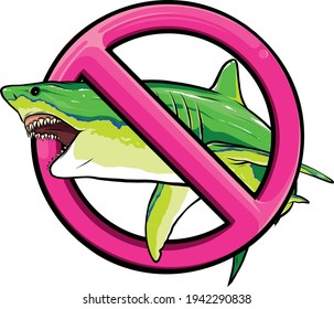 Marine predator, the shark on the background of the prohibitory sign