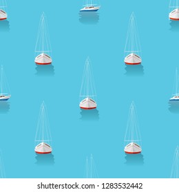 Marine print. Seamless pattern with yachts in the blue sea