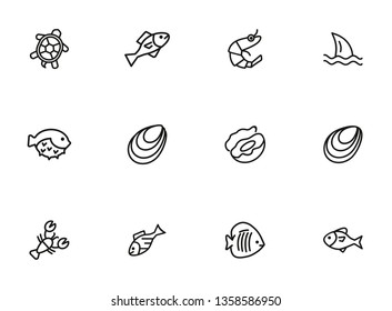 Marine products icon set. Seafood concept. Vector illustration can be used for topics like seafood, cuisine, cooking