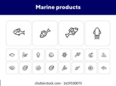 Marine products icon set. Seafood concept. Vector illustration can be used for topics like seafood, cuisine, cooking
