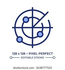 Marine radar pixel perfect line color icon. Equipment detecting ships and land hazards. Collision avoidance and navigation. Isolated vector illustration. Flat colorful symbol design. Editable stroke
