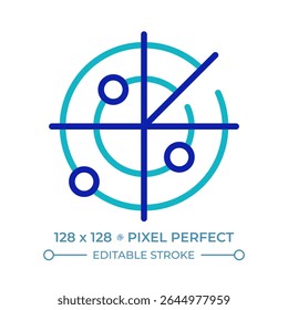 Marine radar pixel perfect two color line icon. Equipment detecting hazards. Collision avoidance and navigation bicolor outline symbol. Duotone linear pictogram. Isolated illustration. Editable stroke
