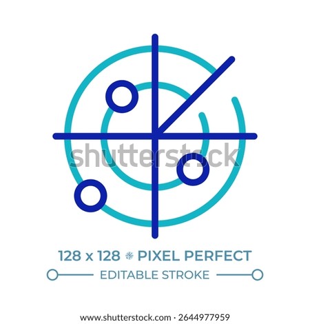 Marine radar pixel perfect two color line icon. Equipment detecting hazards. Collision avoidance and navigation bicolor outline symbol. Duotone linear pictogram. Isolated illustration. Editable stroke