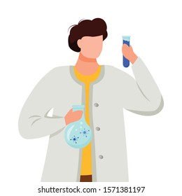 Marine researcher flat vector illustration. Sea exploration. Ichthyology. Nautical research. Scientist in white coat isolated cartoon character on white background