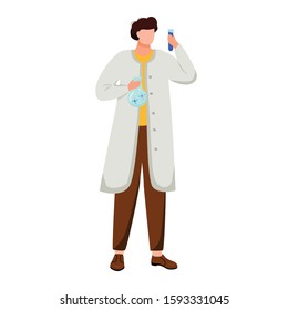 Marine Researcher Flat Vector Illustration. Sea Exploration. Nautical Research. Ichthyology. Scientist In White Coat Isolated Cartoon Character On White Background