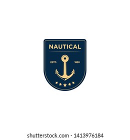 marine retro emblems logo with anchor, anchor logo - vector