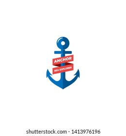 marine retro emblems logo with anchor, anchor logo - vector