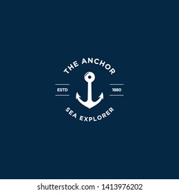 marine retro emblems logo with anchor, anchor logo - vector