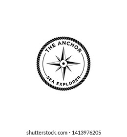 marine retro emblems logo with anchor rope and sailor compass, anchor logo - vector