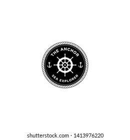 marine retro emblems logo with anchor rope and ship wheel, anchor logo - vector
