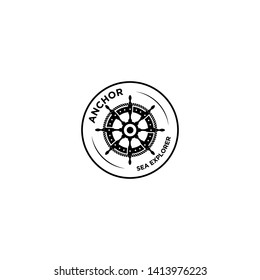 marine retro emblems logo with anchor rope and ship wheel, anchor logo - vector