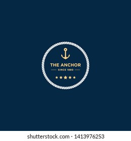 marine retro emblems logo with anchor and rope, anchor logo - vector