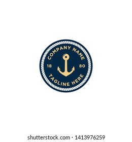 marine retro emblems logo with anchor and rope, anchor logo - vector