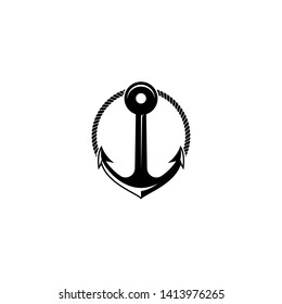 marine retro emblems logo with anchor and rope, anchor logo - vector