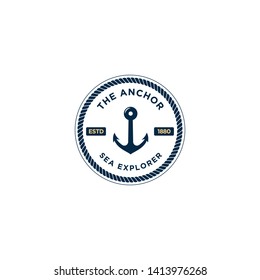 marine retro emblems logo with anchor and rope, anchor logo - vector