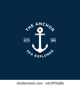 marine retro emblems logo with anchor, anchor logo - vector