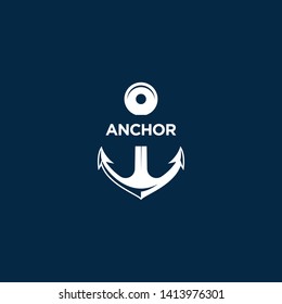 marine retro emblems logo with anchor, anchor logo - vector