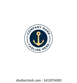 marine retro emblems logo with anchor, anchor logo - vector