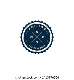 marine retro emblems logo with anchor rope and sailor compass, anchor logo - vector