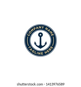 marine retro emblems logo with anchor, anchor logo - vector