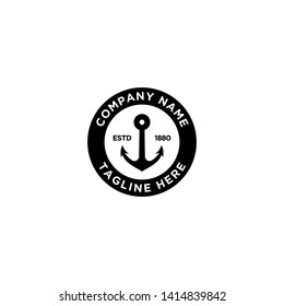 marine retro emblems logo with anchor, anchor logo - vector