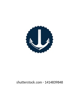 marine retro emblems logo with anchor, anchor logo - vector