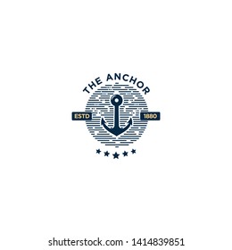marine retro emblems logo with anchor, anchor logo - vector