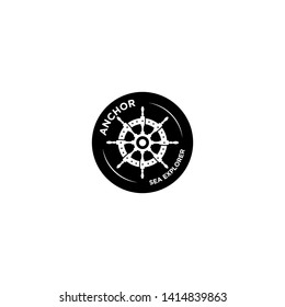 marine retro emblems logo with anchor rope and ship wheel, anchor logo - vector