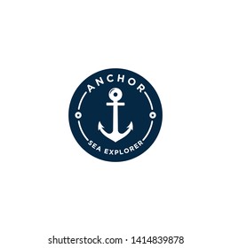 marine retro emblems logo with anchor, anchor logo - vector