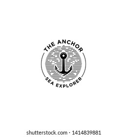 marine retro emblems logo with anchor, anchor logo - vector