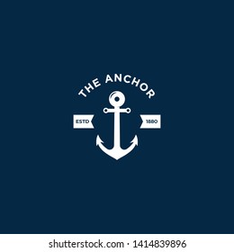 marine retro emblems logo with anchor, anchor logo - vector