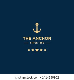 marine retro emblems logo with anchor, anchor logo - vector