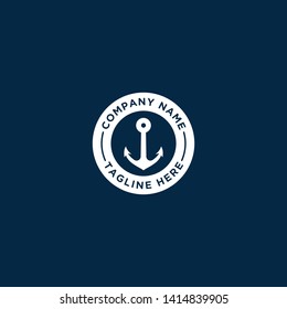 marine retro emblems logo with anchor, anchor logo - vector