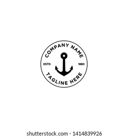 marine retro emblems logo with anchor, anchor logo - vector