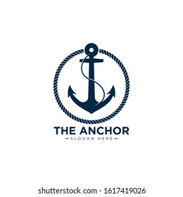 marine retro emblems logo with anchor and rope, anchor logo - vector