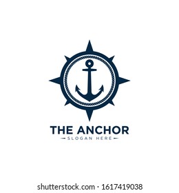 marine retro emblems logo with anchor, rope and ship wheel, anchor logo - vector