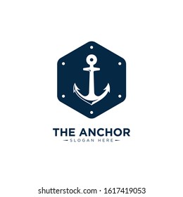 marine retro emblems logo with anchor , anchor logo - vector