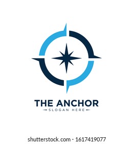 marine retro emblems logo with anchor rope and sailor compass, anchor logo - vector