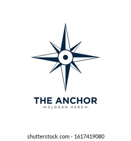marine retro emblems logo with anchor rope and sailor compass, anchor logo - vector