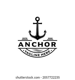 marine retro emblems logo with anchor, anchor logo - vector